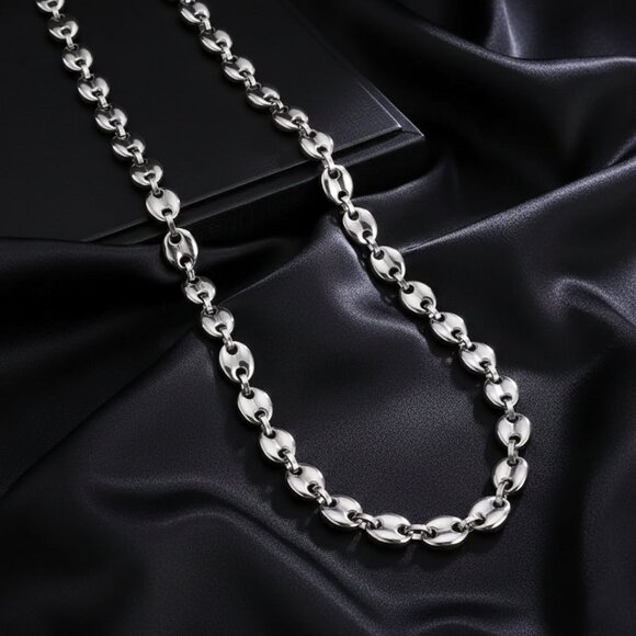 Silver Coffee Bean Link Marina Chain Necklace Stainless Steel 30 Inches NWOT - Picture 4 of 8